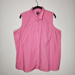 Talbots Women's 16WP Pink Cotton Blend Button-Up Top Wrinkle Resistant Stretch‎